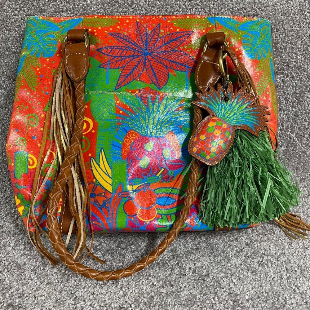 Patricia Nash Large Floral Hawaiian Print Purse Leather Pineapple Key Holder